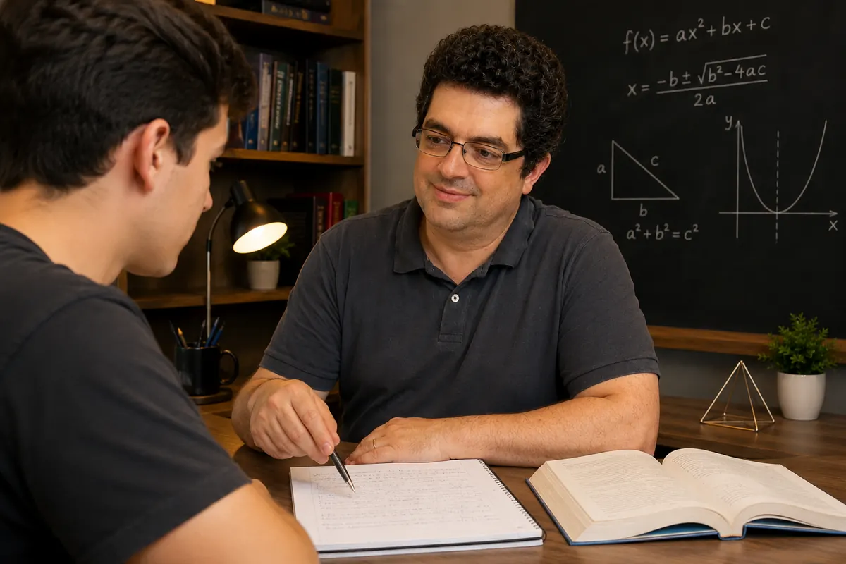 Professor Márcio orientando um aluno durante uma aula particular